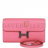 HERMES CONSTANCE WALLET TO GO ROSE AZALEE EVERCOLOR PALLADIUM HARDWARE (20.3*11.4*3.8cm)