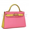 HERMES SPECIAL ORDER (HSS) KELLY MINI SELLIER 20 ROSE AZALEE AND LIME EPSOM GOLD HARDWARE (19.1*11.4*5.6cm)