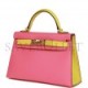 HERMES SPECIAL ORDER (HSS) KELLY MINI SELLIER 20 ROSE AZALEE AND LIME EPSOM GOLD HARDWARE (19.1*11.4*5.6cm)