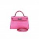 HERMES MINI KELLY SELLIER 20 ROSE SHOCKING MATTE ALLIGATOR PALLADIUM HARDWARE (19.1*11.4*5.6cm)