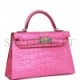 HERMES MINI KELLY SELLIER 20 ROSE SHOCKING MATTE ALLIGATOR PALLADIUM HARDWARE (19.1*11.4*5.6cm)