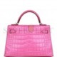 HERMES MINI KELLY SELLIER 20 ROSE SHOCKING MATTE ALLIGATOR PALLADIUM HARDWARE (19.1*11.4*5.6cm)