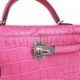 HERMES MINI KELLY SELLIER 20 ROSE SHOCKING MATTE ALLIGATOR PALLADIUM HARDWARE (19.1*11.4*5.6cm)