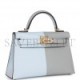 HERMES SPECIAL ORDER (HSS) KELLY MINI SELLIER 20 CASAQUE BLEU BRUME AND GRIS MEYER EPSOM PERMABRASS HARDWARE (19.1*11.4*5.6cm)