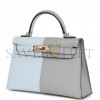 HERMES SPECIAL ORDER (HSS) KELLY MINI SELLIER 20 CASAQUE BLEU BRUME AND GRIS MEYER EPSOM PERMABRASS HARDWARE (19.1*11.4*5.6cm)