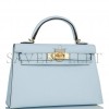 HERMES MINI KELLY SELLIER 20 BLEU BRUME CHEVRE GOLD HARDWARE (19.1*11.4*5.6cm)