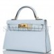 HERMES MINI KELLY SELLIER 20 BLEU BRUME CHEVRE GOLD HARDWARE (19.1*11.4*5.6cm)