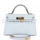 HERMES MINI HERMES KELLY SELLIER 20 BLEU BRUME CHEVRE GOLD HARDWARE (19.1*11.4*5.6cm)