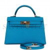 HERMES MINI KELLY SELLIER 20 BLEU FRIDA CHEVRE GOLD HARDWARE (19.1*11.4*5.6cm)