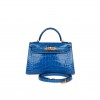 HERMES MINI KELLY SELLIER 20 BLEU ZELLIGE SHINY ALLIGATOR GOLD HARDWARE (19.1*11.4*5.6cm)