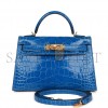 HERMES MINI KELLY SELLIER 20 BLEU ZELLIGE SHINY ALLIGATOR GOLD HARDWARE (19.1*11.4*5.6cm)