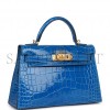 HERMES MINI KELLY SELLIER 20 BLEU ZELLIGE SHINY ALLIGATOR GOLD HARDWARE (19.1*11.4*5.6cm)