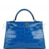 HERMES MINI KELLY SELLIER 20 BLEU ZELLIGE SHINY ALLIGATOR GOLD HARDWARE (19.1*11.4*5.6cm)