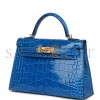 HERMES MINI KELLY SELLIER 20 BLEU ZELLIGE SHINY ALLIGATOR GOLD HARDWARE (19.1*11.4*5.6cm)