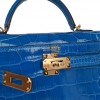 HERMES MINI KELLY SELLIER 20 BLEU ZELLIGE SHINY ALLIGATOR GOLD HARDWARE (19.1*11.4*5.6cm)