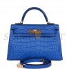 HERMES MINI KELLY SELLIER 20 BLEU ROYAL MATTE ALLIGATOR GOLD HARDWARE (19.1*11.4*5.6cm)