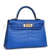 HERMES MINI KELLY SELLIER 20 BLEU ROYAL MATTE ALLIGATOR GOLD HARDWARE (19.1*11.4*5.6cm)