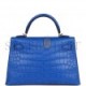 HERMES MINI KELLY SELLIER 20 BLEU ROYAL MATTE ALLIGATOR GOLD HARDWARE (19.1*11.4*5.6cm)