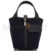 HERMES PICOTIN CARGO 18 BLEU MARINE AND BLACK SWIFT AND TOILE CANVAS PALLADIUM HARDWARE (17.8*12.7*19.1cm)