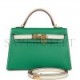 HERMES SPECIAL ORDER (HSS) KELLY MINI SELLIER 20 VERT JADE AND CRAIE EPSOM GOLD HARDWARE (19.1*11.4*5.6cm)