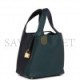 HERMES PICOTIN LOCK 18 CASAQUE VERT CYPRESS, BLEU NUIT AND BLACK CLEMENCE GOLD HARDWARE (17.8*12.7*19.1cm)