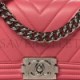 CHANEL CALFSKIN CHEVRON QUILTED SMALL BOY FLAP PINK SILVER HARDWARE (20*11*6cm)