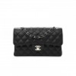 CHANEL CAVIAR QUILTED SMALL DOUBLE FLAP BLACK SILVER HARDWARE (23*14*6cm)