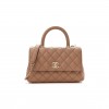 CHANEL CAVIAR QUILTED MINI COCO HANDLE FLAP BEIGE ROSE GOLD HARDWARE  (23*15*10cm)