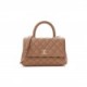 CHANEL CAVIAR QUILTED MINI COCO HANDLE FLAP BEIGE ROSE GOLD HARDWARE  (23*15*10cm)