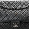 CHANEL CALFSKIN QUILTED XXL TRAVEL FLAP BAG BLACK SILVER HARDWARE (45*28*15cm)