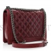 CHANEL CALFSKIN QUILTED DOUBLE STITCH LARGE BOY FLAP BURGUNDY (30*22*7cm)