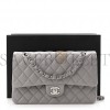 CHANEL LAMBSKIN QUILTED MEDIUM DOUBLE FLAP GREY SILVER HARDWARE (25*15*7cm)