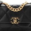 CHANEL LAMBSKIN QUILTED MEDIUM CHANEL 19 FLAP BLACK GOLD HARDWARE (25*16*7cm)