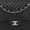 CHANEL CAVIAR CHEVRON QUILTED JUMBO DOUBLE FLAP BLACK SILVER HARDWARE (30*20*9cm)