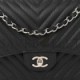 CHANEL CAVIAR CHEVRON QUILTED JUMBO DOUBLE FLAP BLACK SILVER HARDWARE (30*20*9cm)