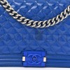 CHANEL PATENT CALFSKIN QUILTED NEW MEDIUM PLEXIGLASS BOY FLAP BLUE (27*18*7cm)