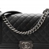 CHANEL CAVIAR QUILTED MEDIUM BOY FLAP BLACK SILVER HARDWARE (25*15*9cm)