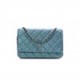 CHANEL METALLIC LAMBSKIN WALLET ON CHAIN WOC TURQUOISE SILVER HARDWARE (19*12*4cm)