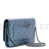 CHANEL METALLIC LAMBSKIN WALLET ON CHAIN WOC TURQUOISE SILVER HARDWARE (19*12*4cm)