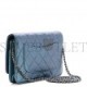 CHANEL METALLIC LAMBSKIN WALLET ON CHAIN WOC TURQUOISE SILVER HARDWARE (19*12*4cm)