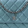 CHANEL METALLIC LAMBSKIN WALLET ON CHAIN WOC TURQUOISE SILVER HARDWARE (19*12*4cm)