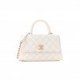 CHANEL CAVIAR QUILTED MINI COCO HANDLE FLAP WHITE GOLD HARDWARE (23*15*9cm)