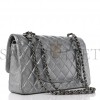 CHANEL METALLIC CAVIAR QUILTED MEDIUM DOUBLE FLAP SILVER SILVER HARDWARE (25*15*6cm)