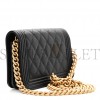 CHANEL CAVIAR QUILTED BOY WALLET ON CHAIN WOC BLACK GOLD HARDWARE (15*10*3cm)