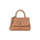 CHANEL CAVIAR QUILTED MINI COCO HANDLE FLAP BROWN ROSE GOLD HARDWARE (23*15*10cm)