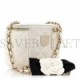 CHANEL LAMBSKIN QUILTED MINI CAMELLIA BOW VANITY CASE WITH CHAIN WHITE GOLD HARDWARE (10*9*8cm)