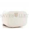 CHANEL LAMBSKIN QUILTED MINI CAMELLIA BOW VANITY CASE WITH CHAIN WHITE GOLD HARDWARE (10*9*8cm)