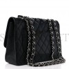 CHANEL CAVIAR QUILTED JUMBO SINGLE FLAP BLACK SILVER HARDWARE (30*20*8cm)