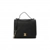 CHANEL CALFSKIN QUILTED DOUBLE POCKET TOP HANDLE FLAP BLACK GOLD HARDWARE (22*19*5cm)