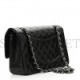 CHANEL LAMBSKIN QUILTED MEDIUM DOUBLE FLAP BLACK SILVER HARDWARE SILVER HARDWARE (25*15*6cm)